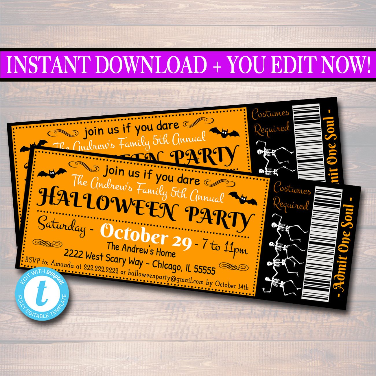 Halloween Party Ticket Invitation | TidyLady Printables for Free Printable Halloween Birthday Party Invitations