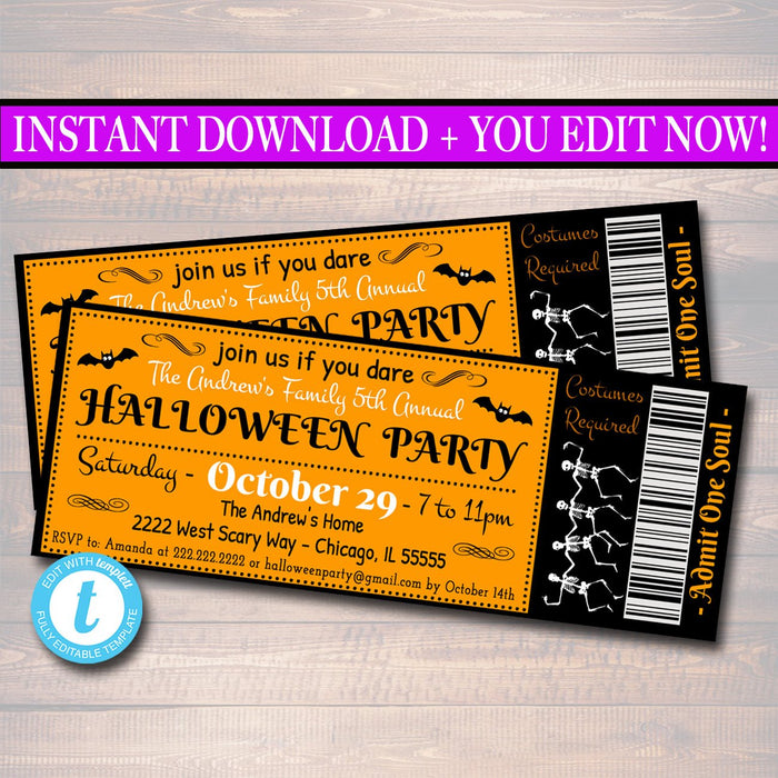 halloween-party-ticket-invitation-tidylady-printables for Free Printable Halloween Party Invitations Halloween Party Ticket Invitation | TidyLady Printables for Free Printable Halloween Party Invitations