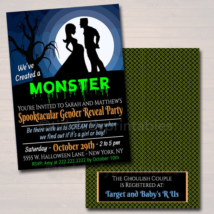 EDITABLE Gender Reveal Party Invitation, Halloween Invite, Halloween Baby Shower Frankenstein, We've Created a Monster, INSTANT DOWNLOAD
