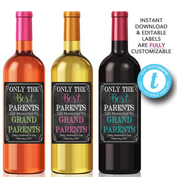 EDITABLE Best Parents Get Promoted to Grandparents, PRINTABLE Beer & Wine Label Pregnancy Announcement, You're Going to Be A Grandma/Grandpa