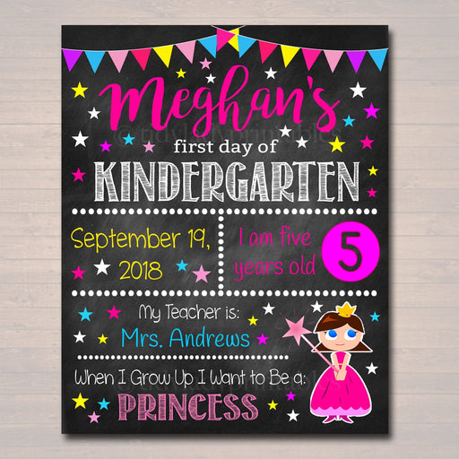 EDITABLE Princess Back to School Photo Prop, Back to School Chalkboard Poster, Girl School Chalkboard Sign, Any Grade Sign 1st Day of School