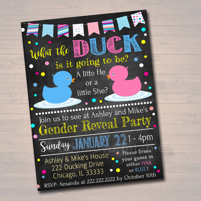 EDITABLE Gender Reveal Party Invitation, What the Duck is it going to be He or She, Baby Shower, Team Pink Team Blue Invite INSTANT DOWNLOAD