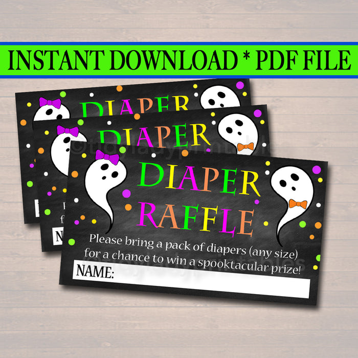 Printable Diaper Raffle Cards Gender Reveal Party, Halloween Invite, Halloween Baby Shower Decor, Boo-y or Ghoul, Ghost INSTANT DOWNLOAD