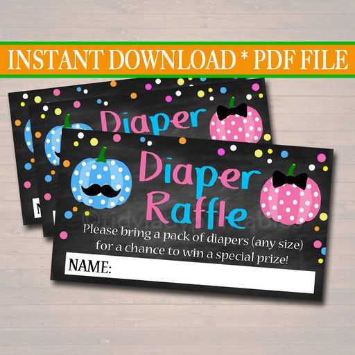 Printable Diaper Raffle Cards Gender Reveal Party, Halloween Invite, Halloween Baby Shower Decor, Pink or Blue Pumpkin INSTANT DOWNLOAD