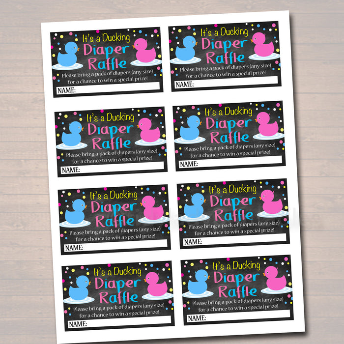 Printable Duck Diaper Raffle Cards Gender Reveal Party, What the Duck is it going to be Baby Shower Decor, Pink or Blue INSTANT DOWNLOAD
