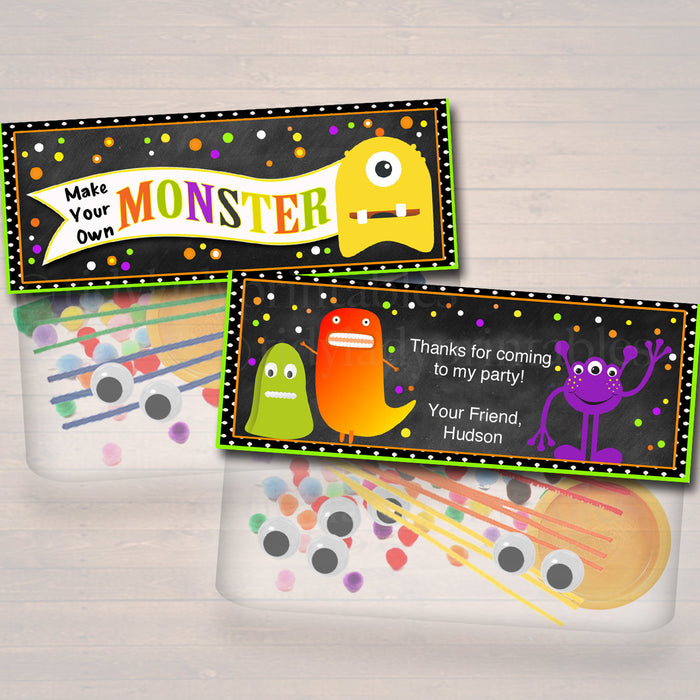 Make Your Own Monster Treat Bag Toppers, Halloween Favor Tags, Monster Party Favor Labels, Printable Trick or Treat, School Kids Halloween