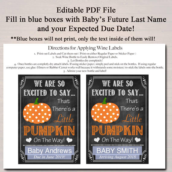EDITABLE Wine Label Halloween Pregnancy Announcement Printable Chalkboard, Fall Pregancy Reveal, Little Pumpkin on the Way, INSTANT DOWNLOAD