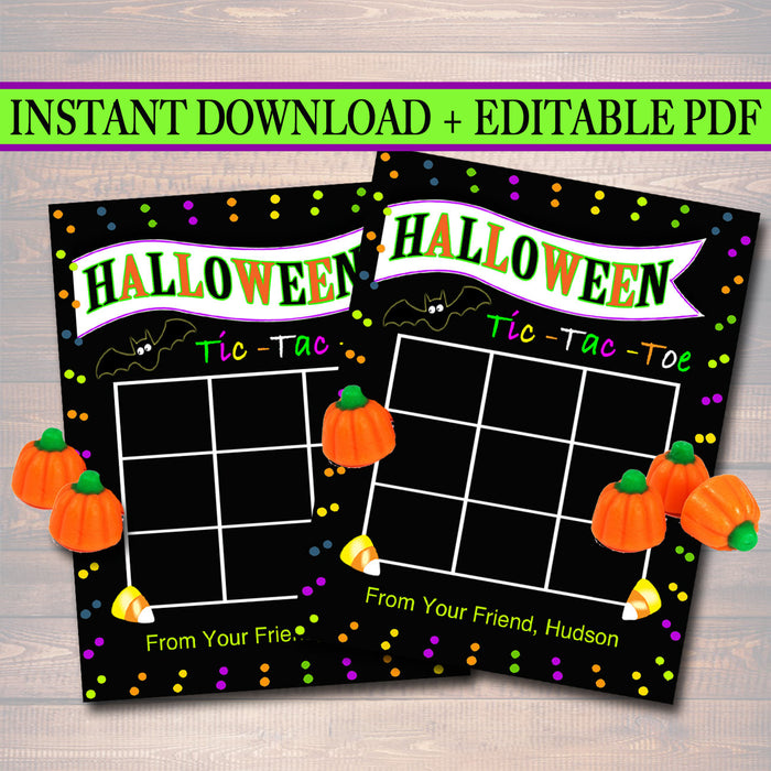 EDITABLE Tic Tac Toe Tags, INSTANT DOWNLOAD Printable Kids Treat, Hope Your Halloween is Spooktacular, Teacher Classroom Halloween Treat Bag