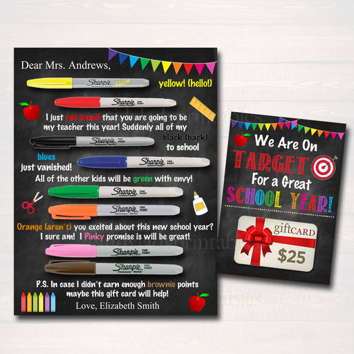 Unique & EDITABLE Back to School Teacher Gift Printable Set, Gift Card From Student, PTA, Teacher Appreciation, Thank You INSTANT Download