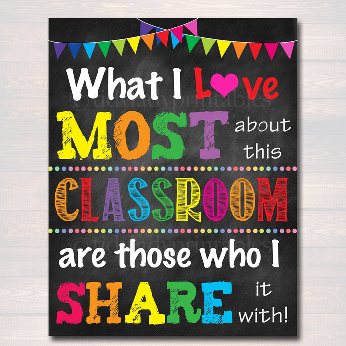 What I Love Most About This Classroom is Who I Share it With, Teacher Art Printable Poster, Classroom Poster, School Decor, Classroom Decor