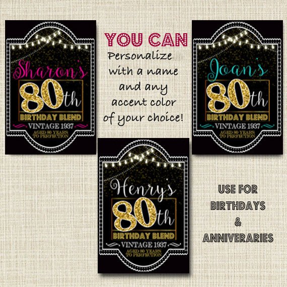 80th Birthday Custom Wine Labels, Cheers to 80 Years, 80th Birthday Gift, 80th Party, Vintage Aged to Perfection 80th Printable