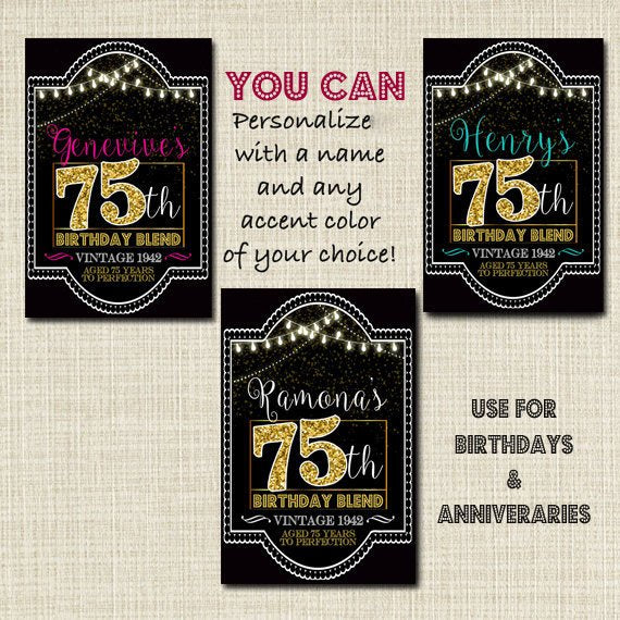 75th Birthday Custom Wine Label, Cheers to 75 Years, 75th Birthday Gift, 75th Birthday Party, Vintage Aged to Perfection Wine
