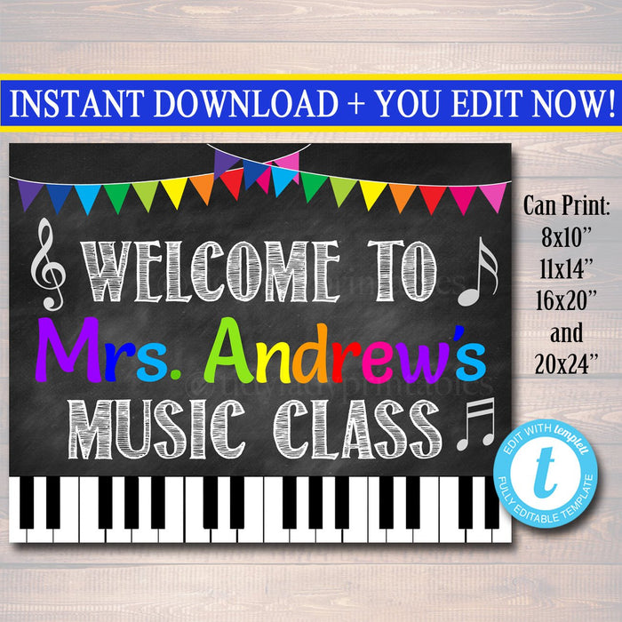 Music Teacher Classroom Door Sign - Editable DIY Template
