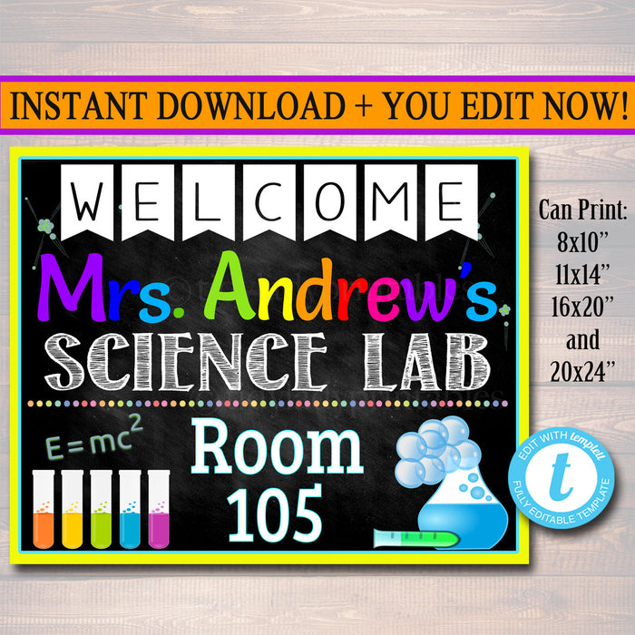 Science Teacher Classroom Door Sign - Editable DIY Template