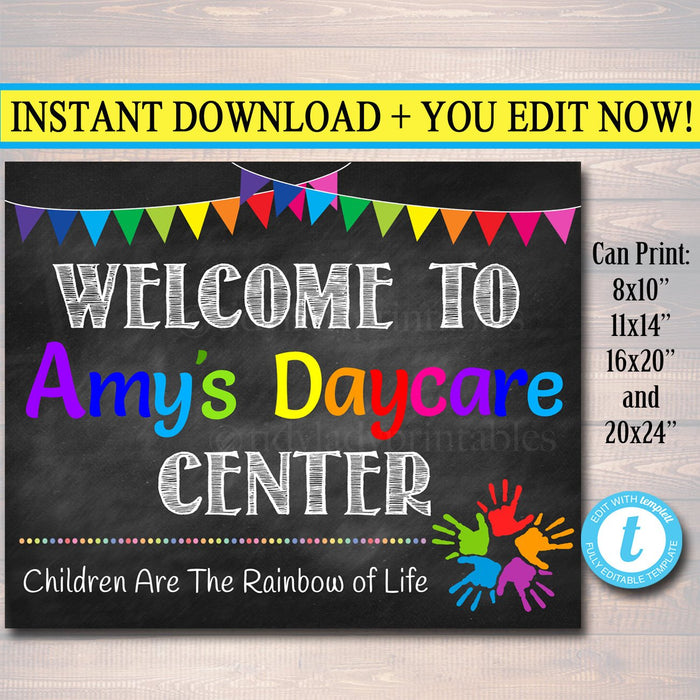 DayCare Door Sign, Child Care Sign, DayCare Door Hanger, Daycare Decor Printable Poster Welcome Daycare Sign Custom Business Sign