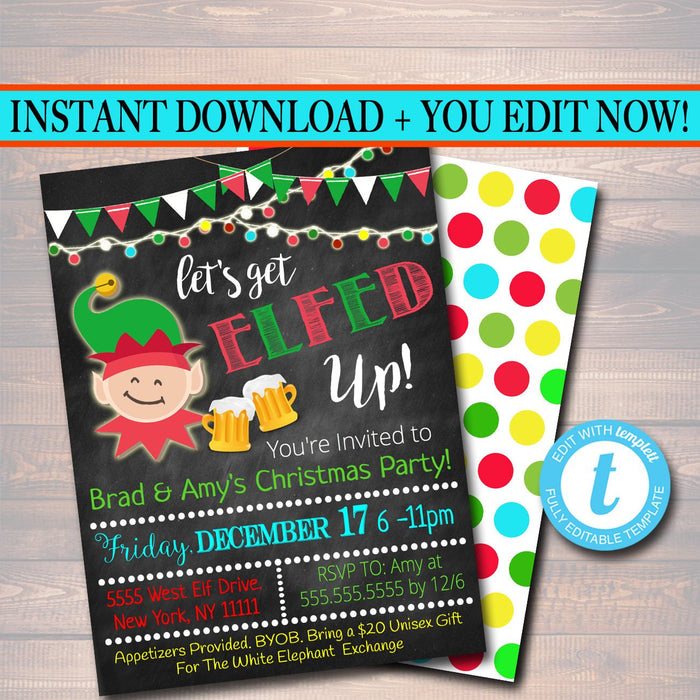 Printable Let's Get Elfed Up Invitation, Christmas Party Invitation, Holiday Party Invite Adult Christmas Party, Holiday Ugly Sweater Invite