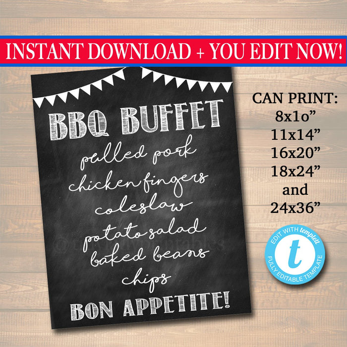 BBQ Menu Sign, Chalkboard Sign, Party Decor, Barbecue Buffet, Printable,  Sign, BBQ Party, Graduation, Wedding I do Barbecue