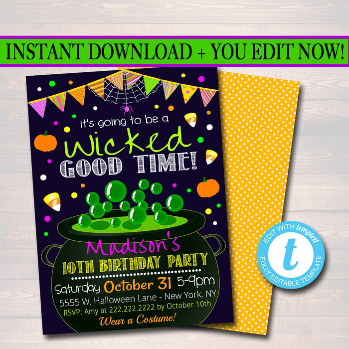 Printable Kid's Hallowen Party Invitation, Halloween Invite, Halloween Birthday Party, Costume Party Invitation, Wicked Good Time,