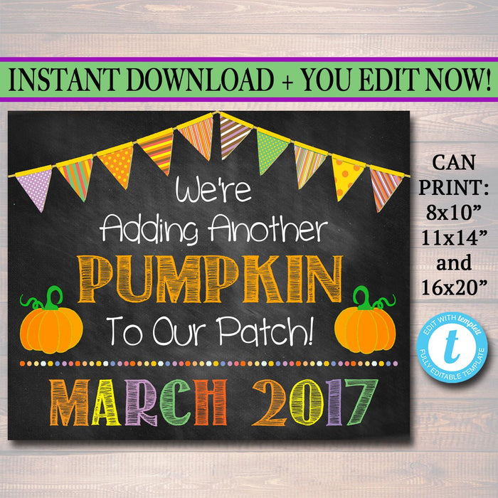 Fall Pregnancy Announcement, Printable Chalkboard Photo Prop, Fall Pregancy Reveal, Adding Another Pumpkin to Our Patch, Halloween Pregnancy