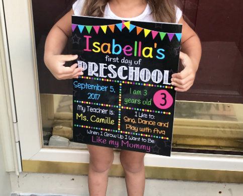 EDITABLE Girl Preschool Back to School Photo Prop, Back to School Chalkboard Poster, Personalized School Chalkboard Sign, 1st Day of School