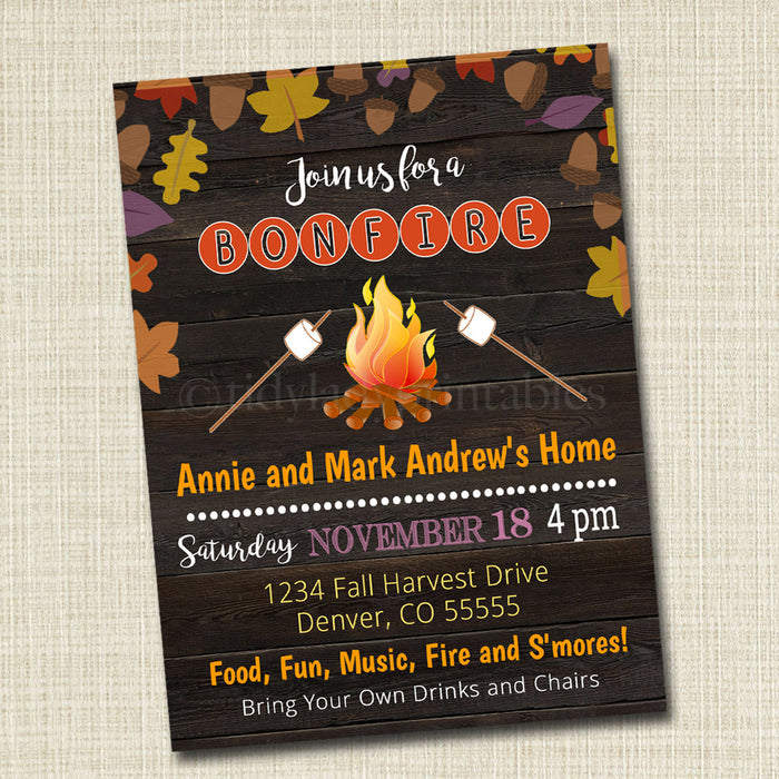 Fall R Invitations Bonfire Fall Harvest Bonfire Invite | TidyLady Printables