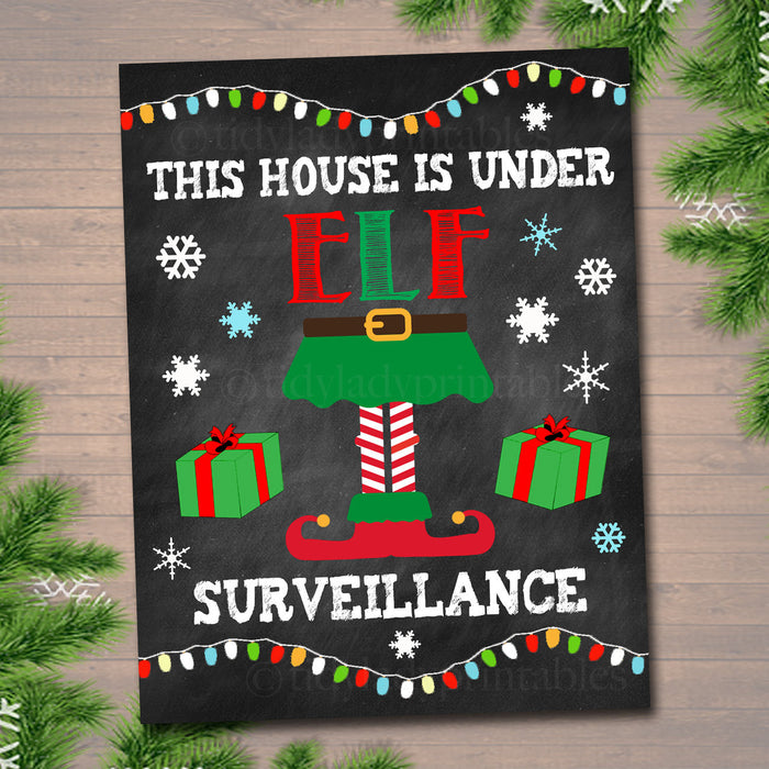 Printable This House is Under Elf Surveillance Art, Christmas Decor, Printable Wall Art, INSTANT DOWNLOAD, Elf Ideas, Elf Cam, Holiday Art
