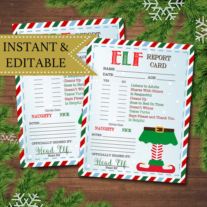 EDITABLE Elf Report Card, Elf Letters, Elf Letters, Notes from the Elf, Naughty or Nice Behavior Santa North Pole Printable INSTANT DOWNLOAD
