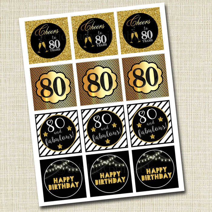 80th Birthday Cupcake Toppers PRINTABLE Cheers to Eighty Years Cupcake Decoration 80th Birthday Cake Decor 80th Party Decor INSTANT DOWNLOAD