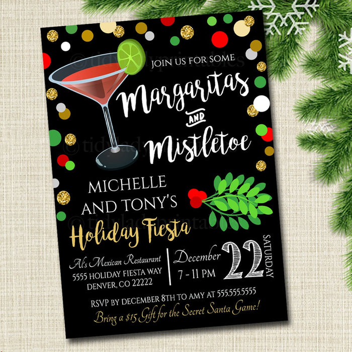 Margaritas and Mistletoe Invitation Christmas Party Invite, Holiday Party Adult Cocktail Party Holiday Ugly Sweater  Invite