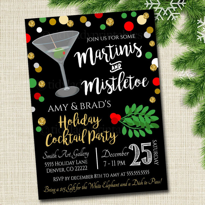 Martinis and Mistletoe Invitation Christmas Party Invite, Holiday Party Adult Cocktail Party, Holiday Ugly Sweater  Invite