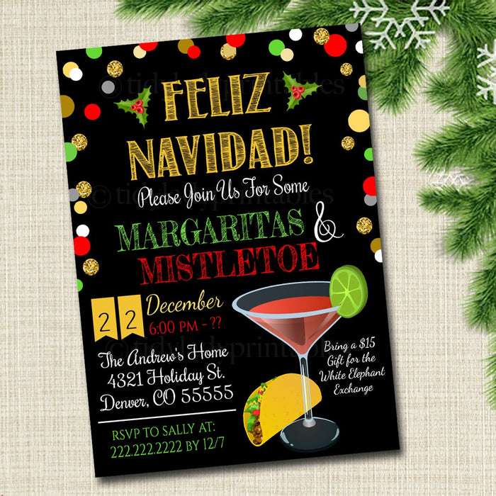 Margaritas and Mistletoe Invitation Christmas Party Invite, Holiday Party Adult Christmas Party Holiday Ugly Sweater  Invite