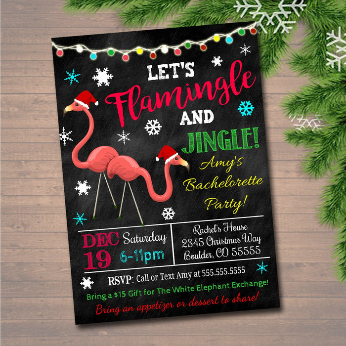 Printable Flamingle & Jingle Christmas Party Invitation, Tropical Holiday Party Invitation, Xmas Bachelorette Invitation, Jingle and Mingle