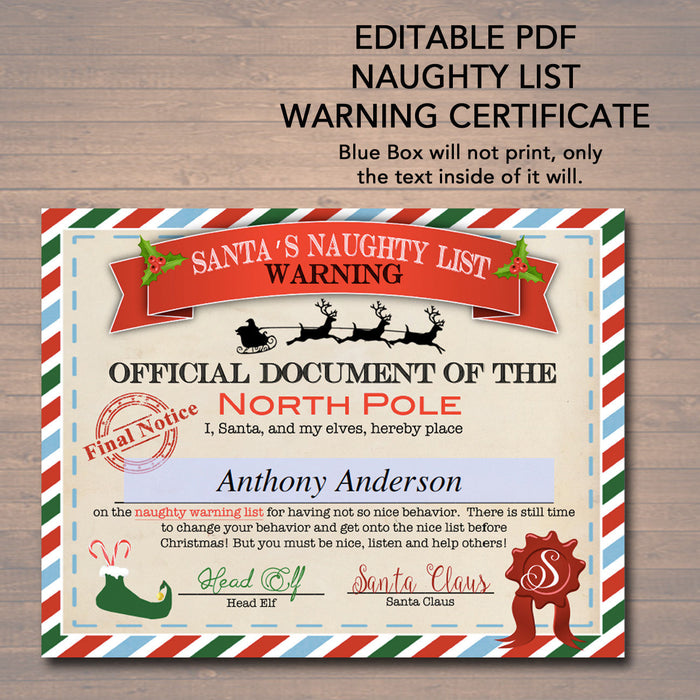 EDITABLE Nice/Naughty Certificates, Santa Letter Christmas Reward Certificate Santa's Nice List, Letter From Santa Template INSTANT DOWNLOAD