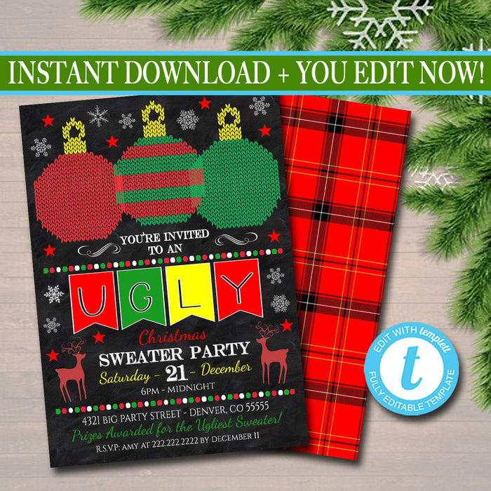 Ugly Sweater Party Invitation, Christmas Party Invitation, Holiday Worst Invite Adult Christmas Party, Holiday Ugly Sweater Invite