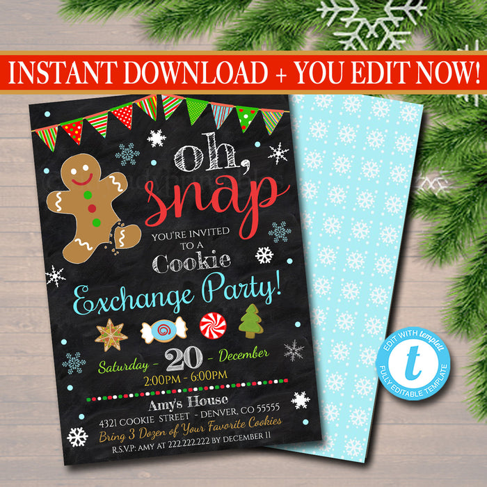 Christmas Cookie Exchange Invitation, Cookie Swap, Christmas Cookie Decorating Party Invitation, Christmas Oh Snap Holiday Invite