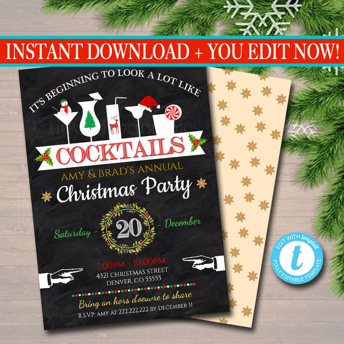 Xmas Cocktail Party Invitation, Christmas Party Invite, Holiday Company Party Invite, It's Beginning to Look a Lot like Cocktails!