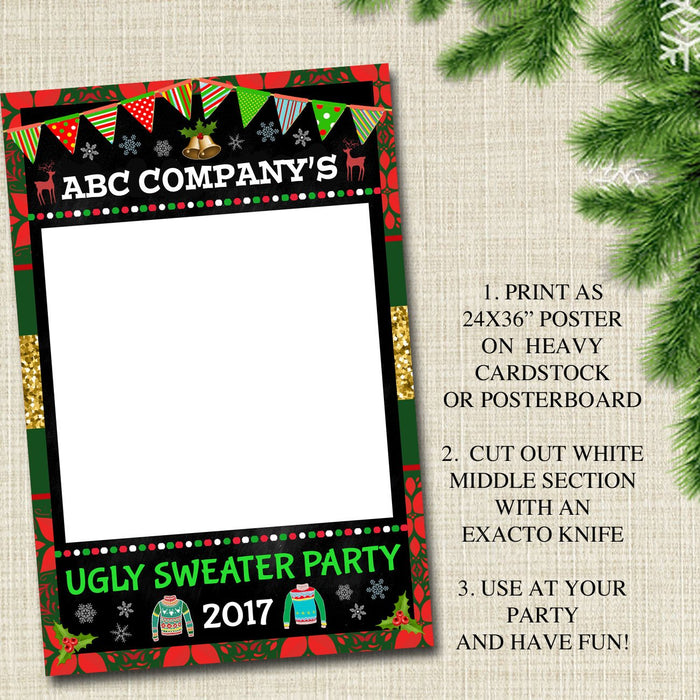 Ugly Sweater Photo Booth Prop, Selfie Station Grab a Prop Christmas Decor, Printable Art  Xmas Ugly Sweater Party
