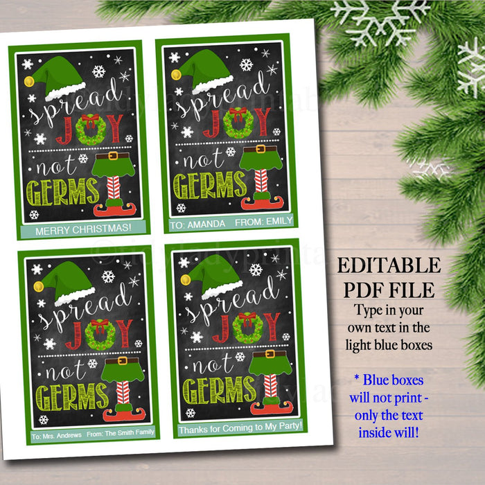 EDITABLE Christmas Soap Tags, Printable Holiday Soap Labels, Xmas Teacher Gift, Hand Santa-tizer, Spread Joy Not Germs Elf INSTANT DOWNLOAD