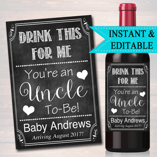 Drink This For Me You're An Uncle To Be Digital Wine Label Pregnancy Announcement, New Uncle Gift Brother Promoted to Uncle Pregnancy Reveal
