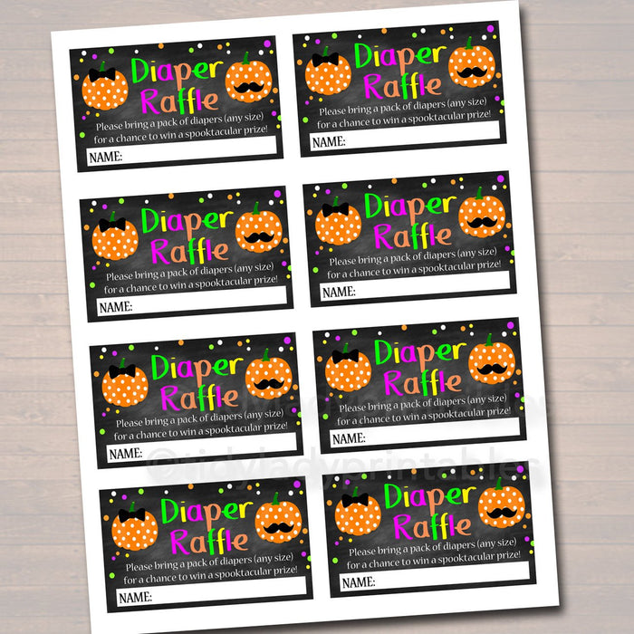 Printable Diaper Raffle Cards Gender Reveal Party, Halloween Invite, Halloween Baby Shower Decor, Boo-y or Ghoul, Pumpkin INSTANT DOWNLOAD