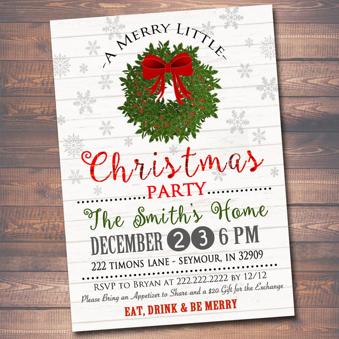 Christmas Party Invitation, Rustic Holiday Party Invitation, Farmhouse Plaid Christmas Card, Plaid Flannel Vintage Christmas Card