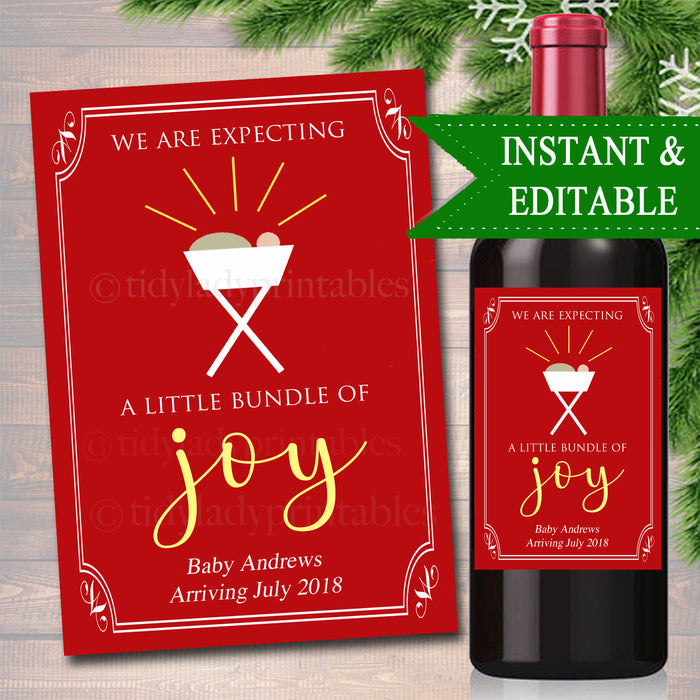 EDITABLE Pregnancy Announcement Wine Label, Christmas Printable Wine Label Holiday Trading Silent Nights For Bundle of Joy, INSTANT DOWNLOAD