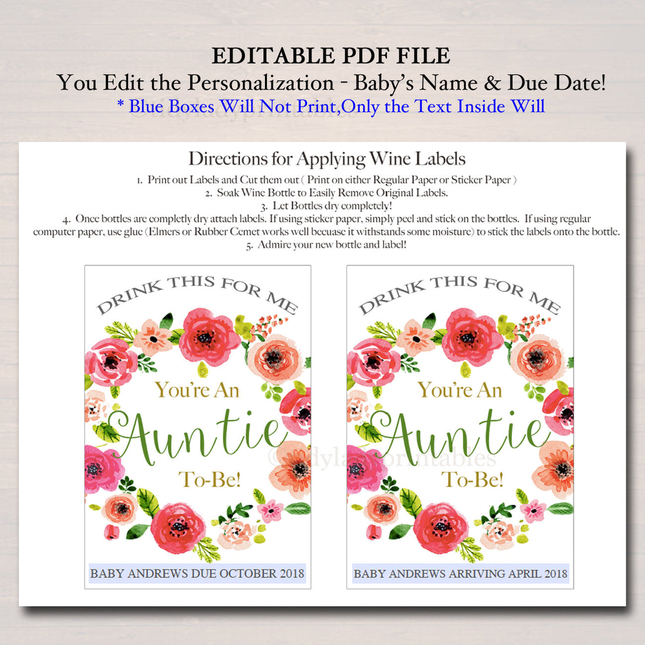 Drink This For Me You're An Auntie To Be Wine Label — TidyLady Printables