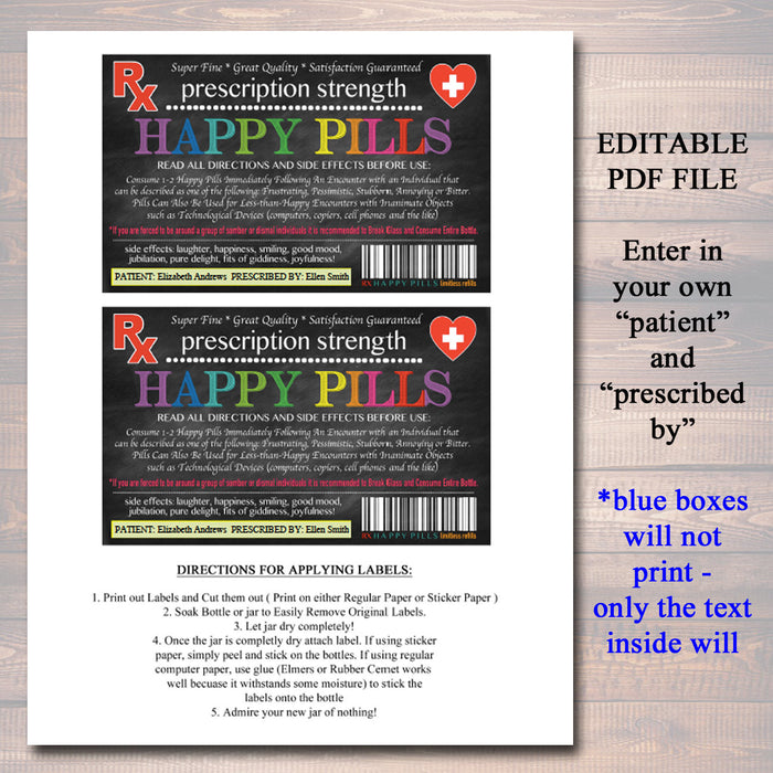 Happy Pills Label, Funny Gag Gift Professional Office Gift, Christmas Gift, Birthday Gift, Boss Gift, Cowork Gift Printable Label