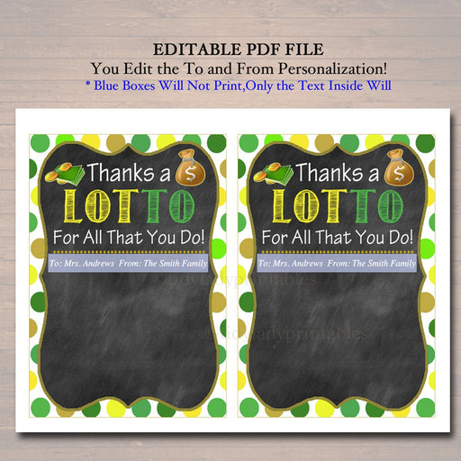 EDITABLE Thank You a Lottery Gift Card Holder, Printable Teacher Appreciation, Xmas Coach Gift, INSTANT DOWNLOAD Nanny Babysitter Gift Card