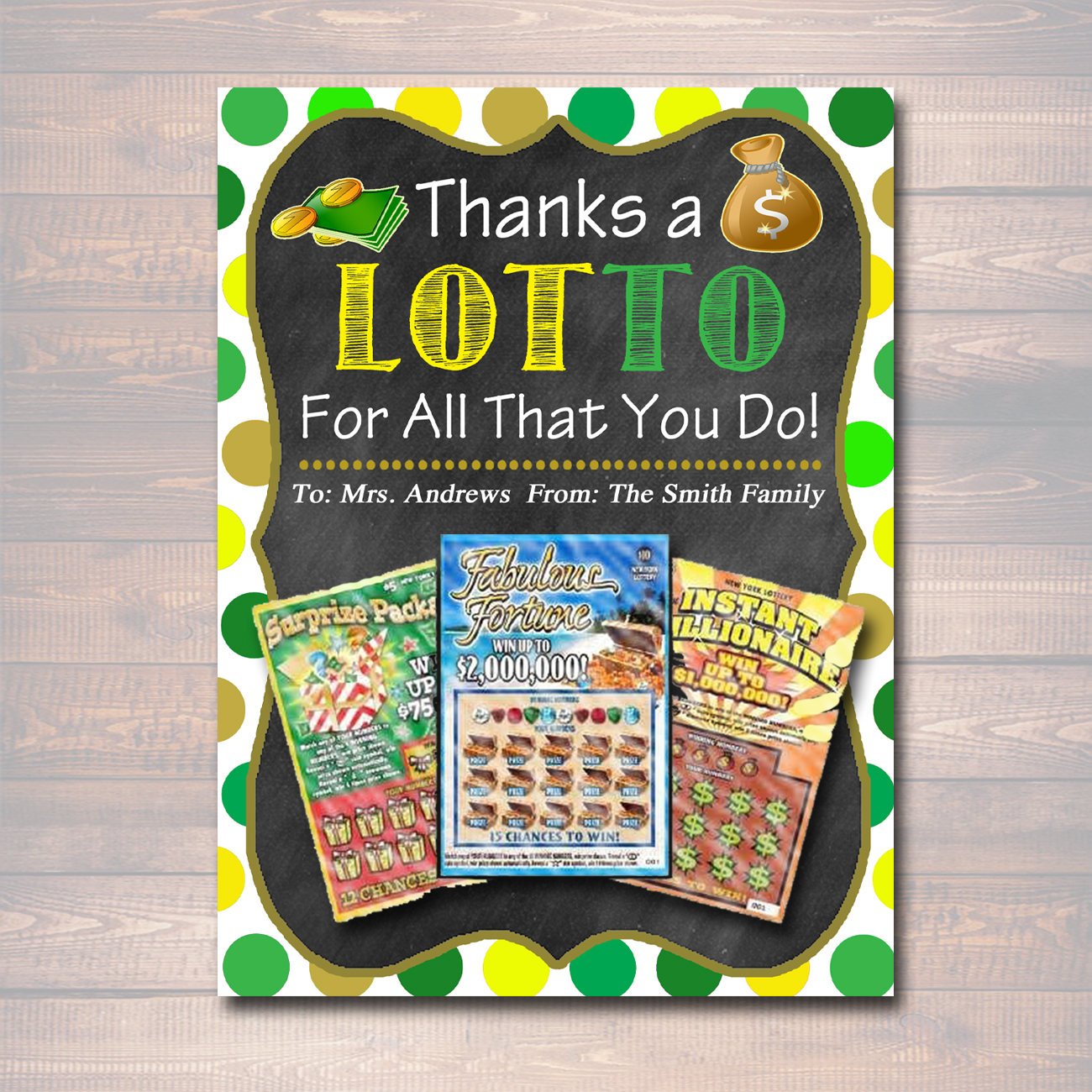 Thank You a Lottery Gift Card Holder Printable Teacher Gift — TidyLady Printables for Free Printable Lottery Ticket Gift Tag