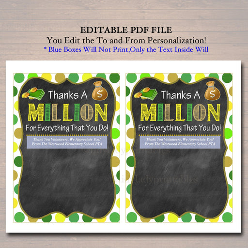 EDITABLE Thank You Lottery Ticket Holder, Printable Teacher Appreciation, Xmas Coach Gift, INSTANT DOWNLOAD Thanks a Million Volunteer Staff