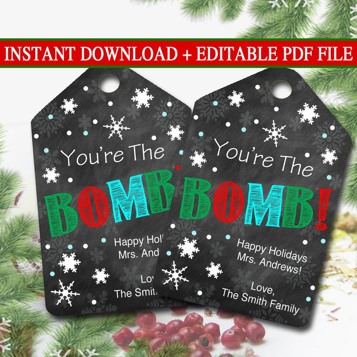 EDITABLE You're The Bomb Christmas Gift Tags, Secret Santa, Staff Teacher Volunteer Gift Holiday Printable, White Elephant INSTANT DOWNLOAD