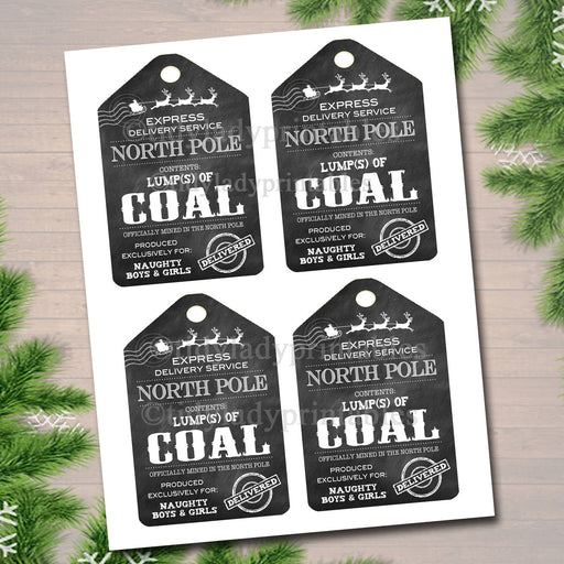 Lump Of Coal North Pole Delivery Tags, Printable Label Santa's Naughty List Stocking Stuffer Bath Bomb Soap Chocolate Favor INSTANT DOWNLOAD