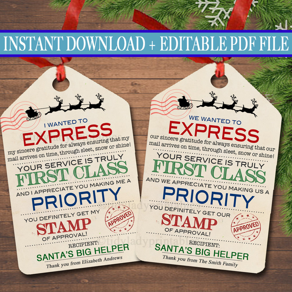 Christmas Mailman Gift Tag | TidyLady Printables for Free Large Printable Gift Tags
